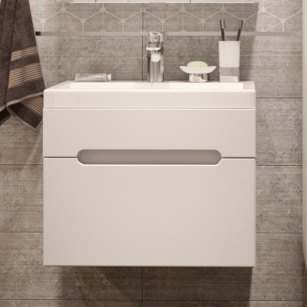 Тумба с раковиной DIWO Коломна 60, подвесная с накладной раковиной, белая, МДФ