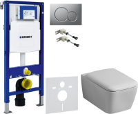 Комплект Унитаз подвесной Geberit iCon Square 201950000 + Крышка Square 571910000 + Крепления Duofix 111.815.00.1 к стене + Звукоизоляция + Инсталляция UP 320 111.300.00.5 + Кнопка Sigma 01 115.770.JQ.5 лакированная, матовый хром