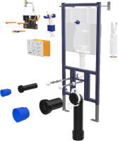 Комплект Унитаз подвесной Aqueduto Ovo OVO0140 безободковый, с микролифтом, черный матовый + Инсталляция DIWO + Кнопка 7311 хром матовый