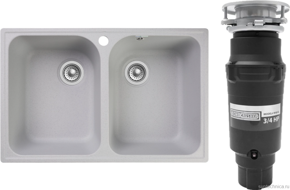 Комплект Мойка GranFest Quarz Z 15 серая + Измельчитель Bone Crusher BC 910-SL-Slim Line