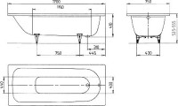 Стальная ванна Kaldewei Advantage Saniform Plus 373-1 170x75 см, пристенная, на ножках, с самоочищающимся покрытием, с антискользящим покрытием