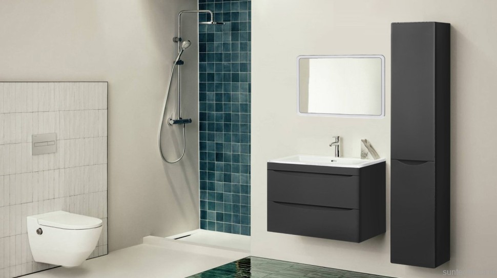Шкаф пенал для ванной Style Line Бергамо Люкс Plus 30 с бельевой корзиной, антискрейтч черный