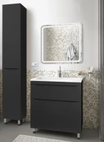 Шкаф пенал для ванной Style Line Бергамо Люкс Plus 30 с бельевой корзиной, антискрейтч черный