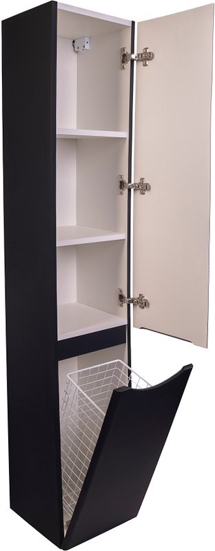 Шкаф пенал для ванной Style Line Бергамо Люкс Plus 30 с бельевой корзиной, антискрейтч черный