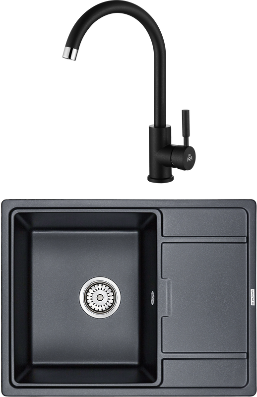 Комплект Мойка кухонная Paulmark Flugen 50-650 PM216550-BLM черный металлик + Смеситель Holstein Ho212063-418 черный металлик + Фильтр Refine System