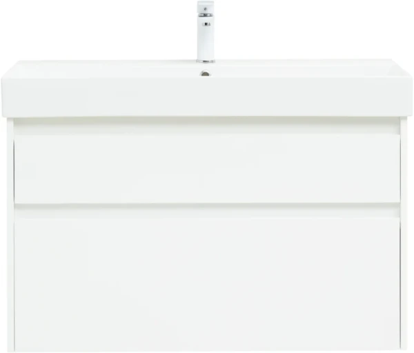Тумба с раковиной Aquanet Nova Lite 100 белая глянцевая, 2 ящика