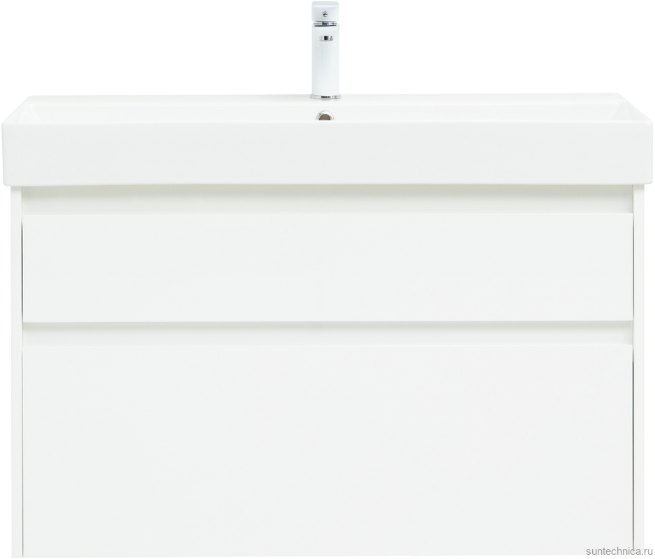 Тумба с раковиной Aquanet Nova Lite 100 белая глянцевая, 2 ящика