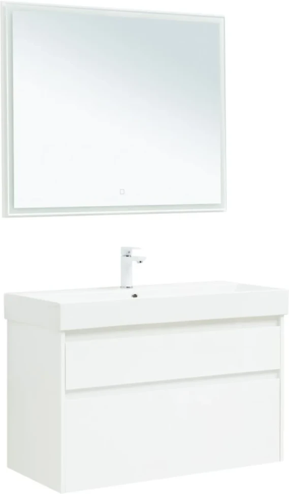 Тумба с раковиной Aquanet Nova Lite 100 белая глянцевая, 2 ящика