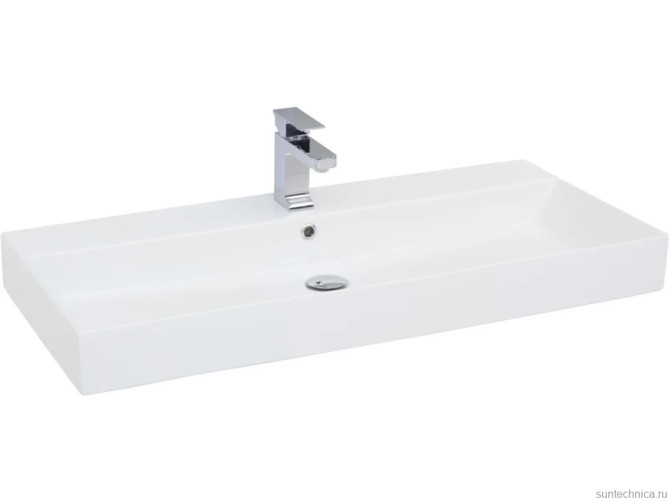 Тумба с раковиной Aquanet Nova Lite 100 белая глянцевая, 2 ящика