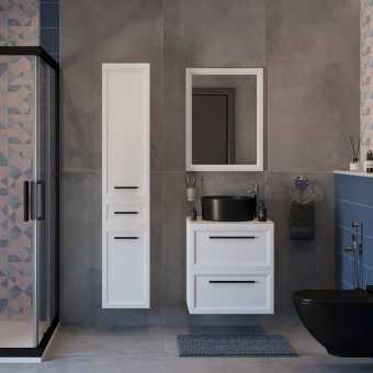 Мебель для ванной STWORKI Эстерсунд 60 белая матовая, простоун беж, с раковиной на выбор