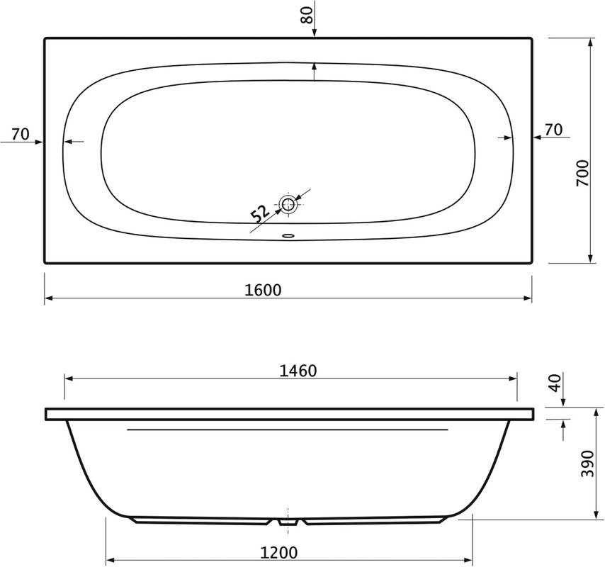 Акриловая ванна Cezares Piave 160x70 см, пристенная, белая, на ножках