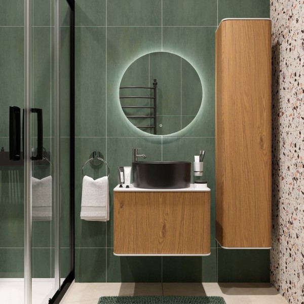 Мебель для ванной комнаты STWORKI Ноттвиль 60 дуб верона, с отверстием под смеситель , с раковиной на выбор