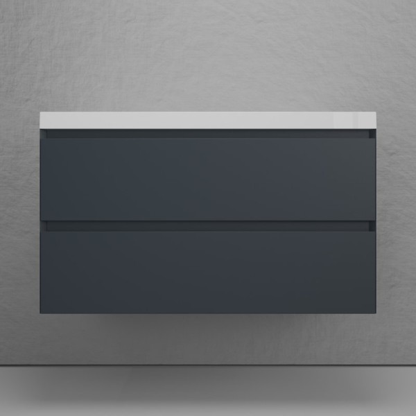 Тумба подвесная "Манхэттен 100" ЭМАЛЬ, под раковину ASTI, 2 ящика, PLUS, графит