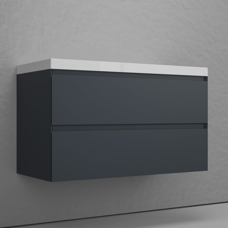 Тумба подвесная "Манхэттен 100" ЭМАЛЬ, под раковину ASTI, 2 ящика, PLUS, графит