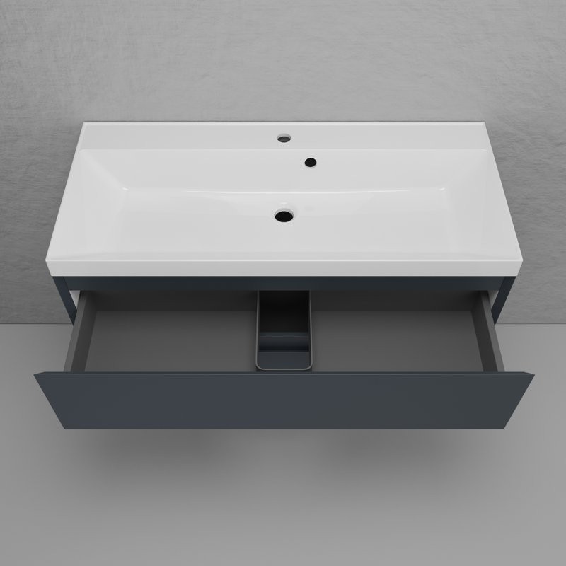 Тумба подвесная "Манхэттен 100" ЭМАЛЬ, под раковину ASTI, 2 ящика, PLUS, графит