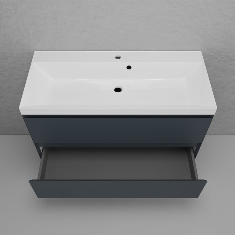 Тумба подвесная "Манхэттен 100" ЭМАЛЬ, под раковину ASTI, 2 ящика, PLUS, графит