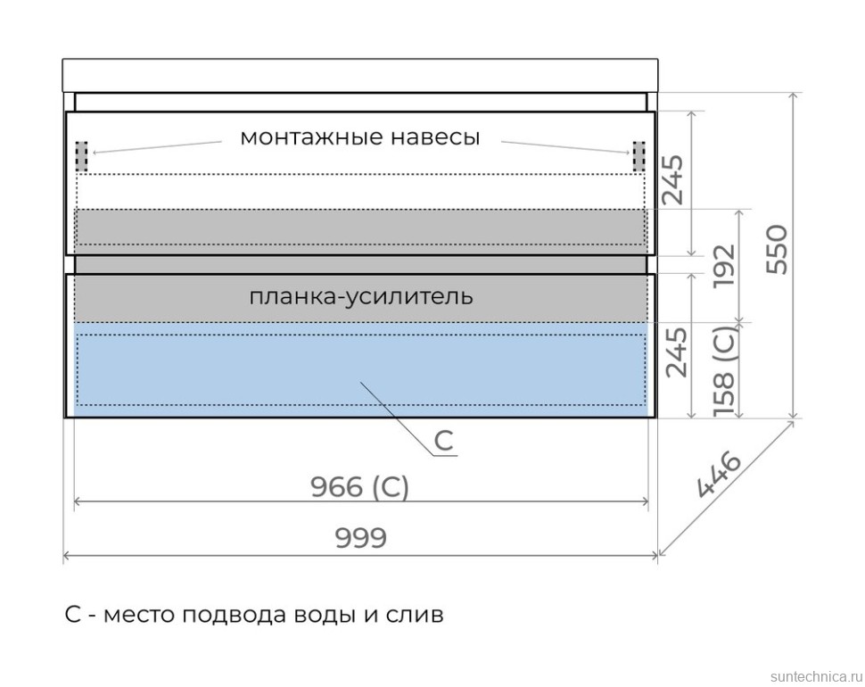 Тумба подвесная "Манхэттен 100" ЭМАЛЬ, под раковину ASTI, 2 ящика, PLUS, графит