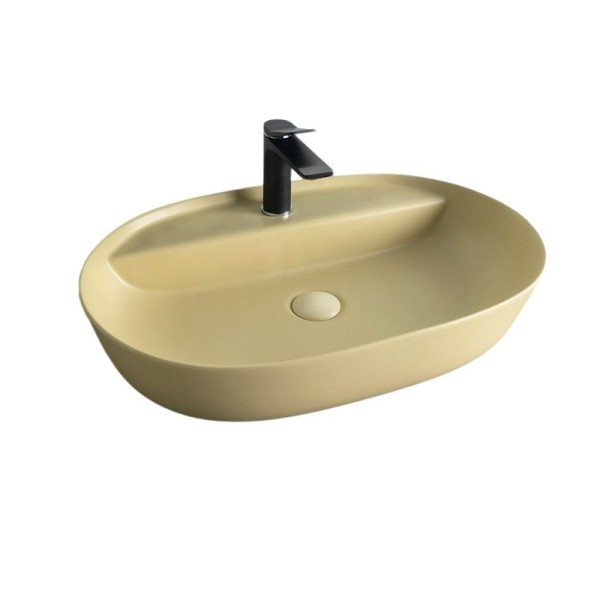 Накладная раковина GID Lago Sr1346 61 матовая светло-коричневая, овальная, фаянс, с 1 отверстием под смеситель