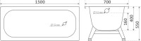 Стальная ванна ВИЗ Tevro Т-52902 150x70 см, пристенная, цвет белая орхидея, на ножках