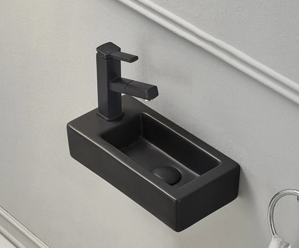 Раковина маленькая в туалет GID Suspendido Bm9272R 37 матовая черная, прямоугольная, фаянс