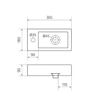 Раковина маленькая в туалет GID Suspendido Bm9272R 37 матовая черная, прямоугольная, фаянс