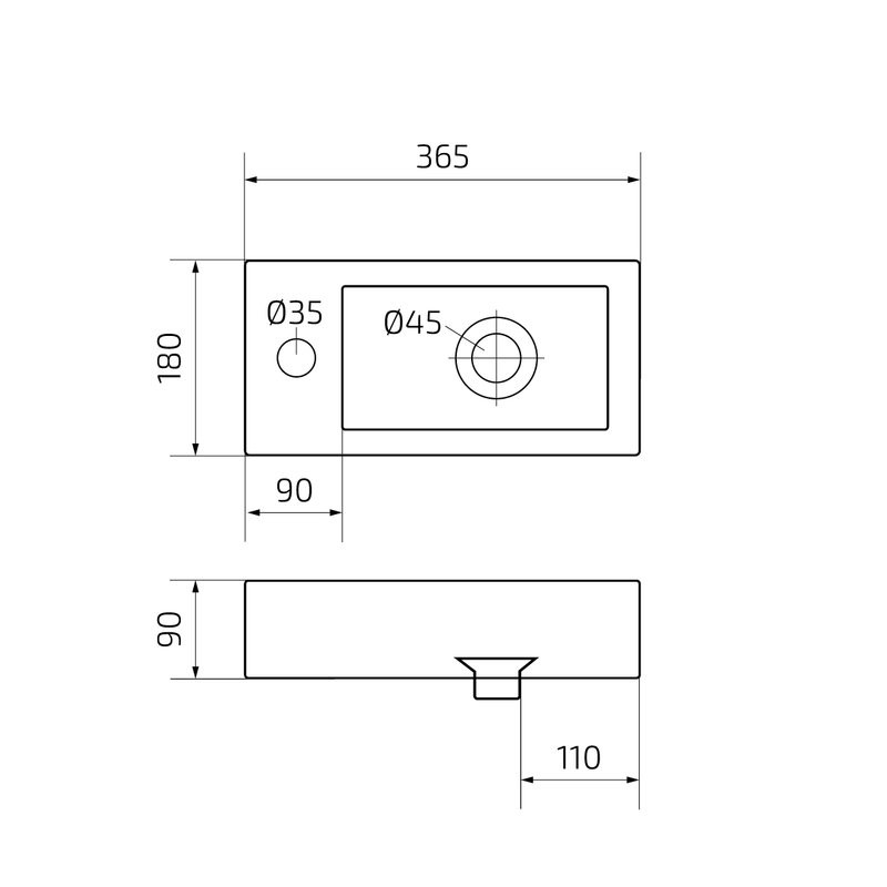 Раковина маленькая в туалет GID Suspendido Bm9272R 37 матовая черная, прямоугольная, фаянс