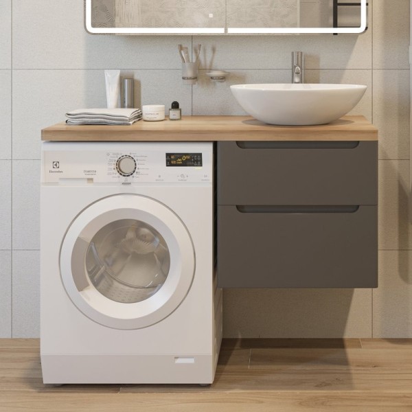 Тумба под раковину со столешницей STWORKI Берген 122 серая, столешница светлая, без отверстий + левый кронштейн