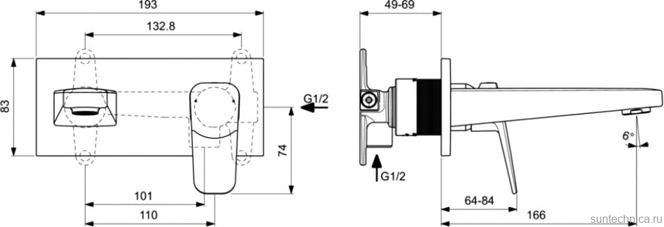 Смеситель для раковины Ideal Standard Ceraplan BD244XG С ВНУТРЕННЕЙ ЧАСТЬЮ черный