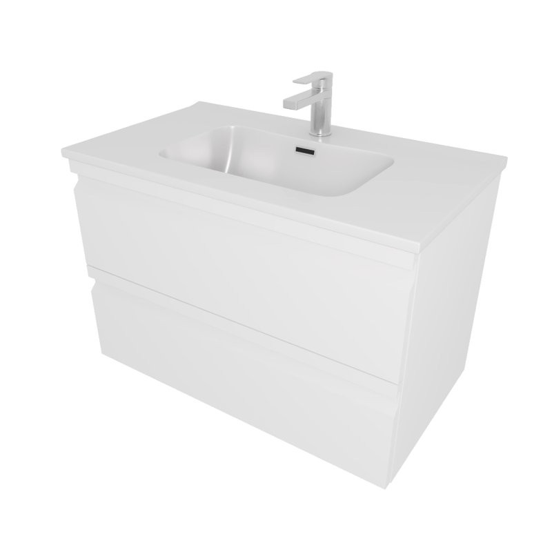Тумба с раковиной AQUATEK Вега 80 подвесная, 2 ящика, матовая белая