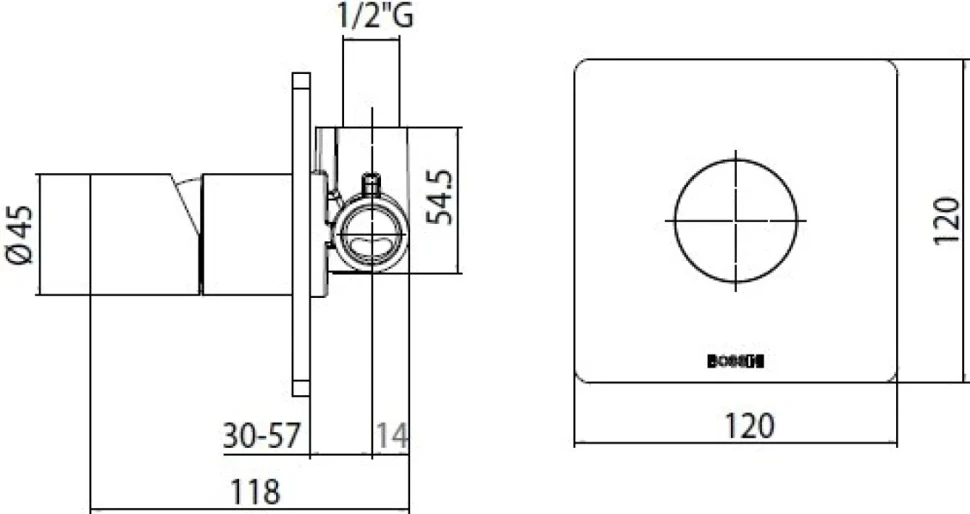 Встраиваемый смеситель для душа и ванны Bossini OKI Z00008.030 С ВНУТРЕННЕЙ ЧАСТЬЮ, хром
