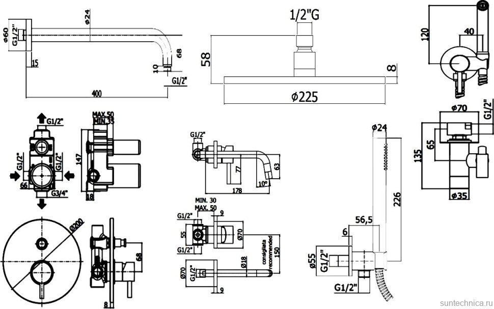 Комплект для ванной Paffoni Light KITZLIG015HG006 С ВНУТРЕННЕЙ ЧАСТЬЮ, медовое золото