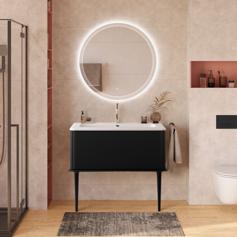 Тумба с раковиной Cezares Idra 100 1 ящик, nero opaco