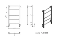 Полотенцесушитель электрический Grota Costa 430х800 RAL9005 EL 80x45 см, подключение справа, слева, скрытое подключение справа, матовый черный, лесенка, из стали