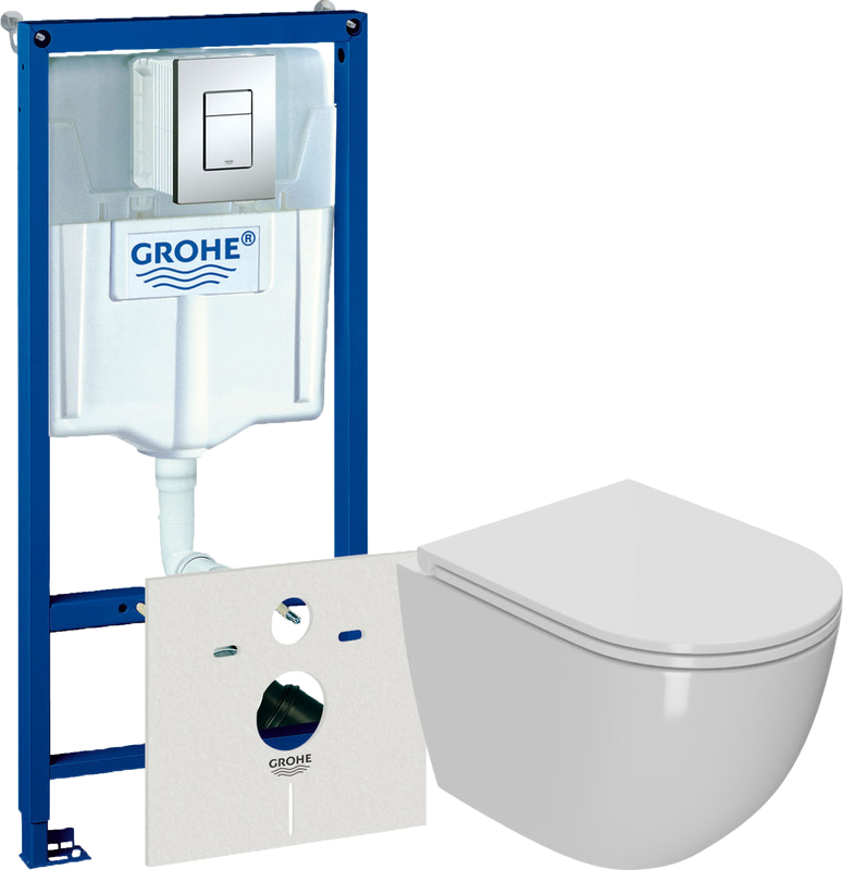 Комплект Унитаз подвесной Bauedge Bau Dream Hurricane 5 Inclosed безободковый, с микролифтом + Инсталляция Grohe Rapid SL 38775001 4 в 1 с кнопкой смыва