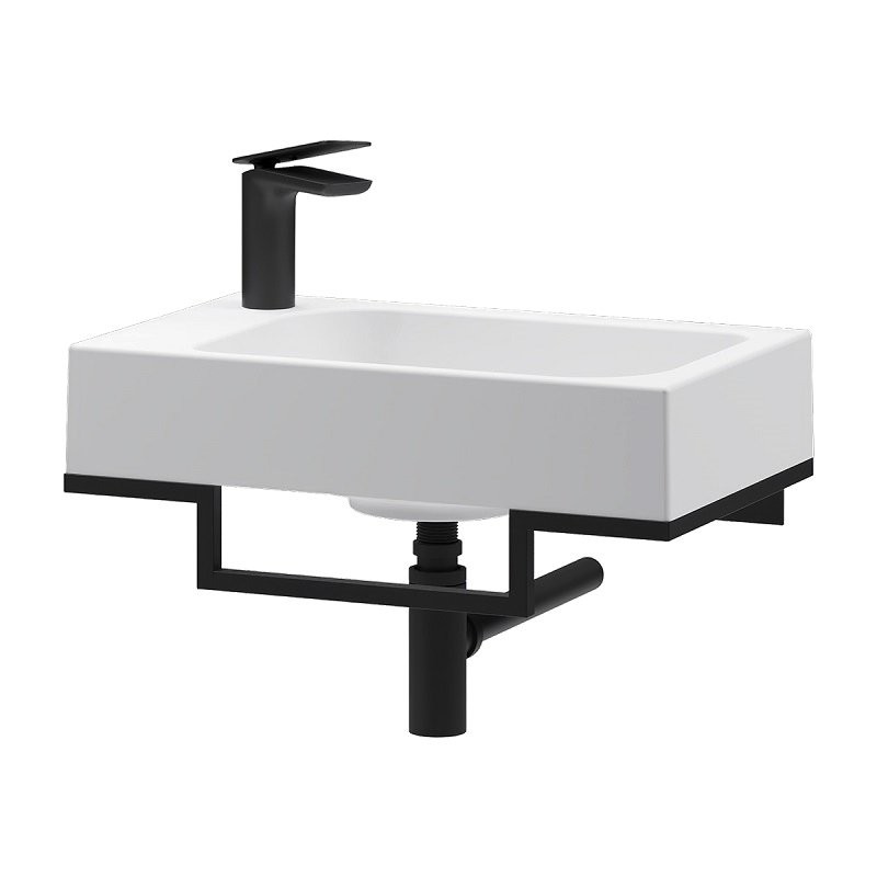 Консоль с раковиной Belux Темпо 50 R подвесная, цвет консоли черный, сифон круглый, черный