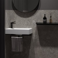 Консоль с раковиной Belux Темпо 50 R подвесная, цвет консоли черный, сифон круглый, черный