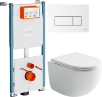 Комплект Унитаз подвесной Ceramicanova UP Rimless CN4007 белый + Инсталляция VitrA V-Fix Core 732-5800-01PV + Кнопка Root Square 740-2300 белая глянцевая