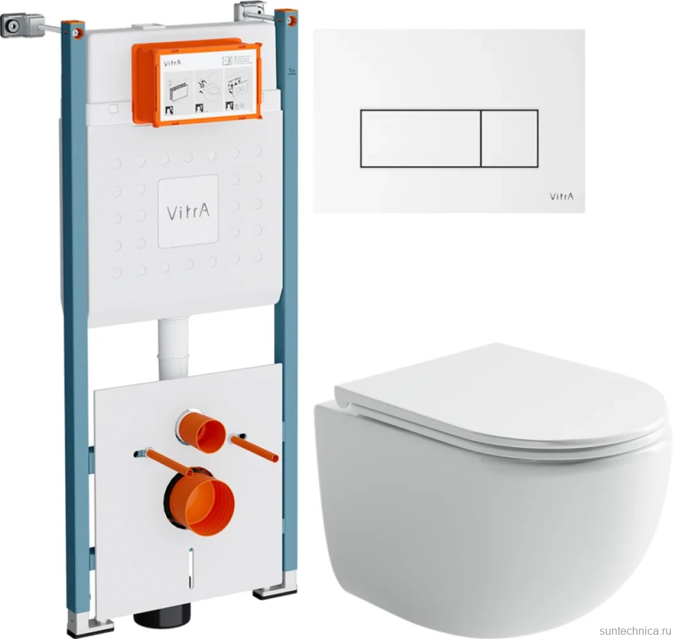 Комплект Унитаз подвесной Ceramicanova UP Rimless CN4007 белый + Инсталляция VitrA V-Fix Core 732-5800-01PV + Кнопка Root Square 740-2300 белая глянцевая