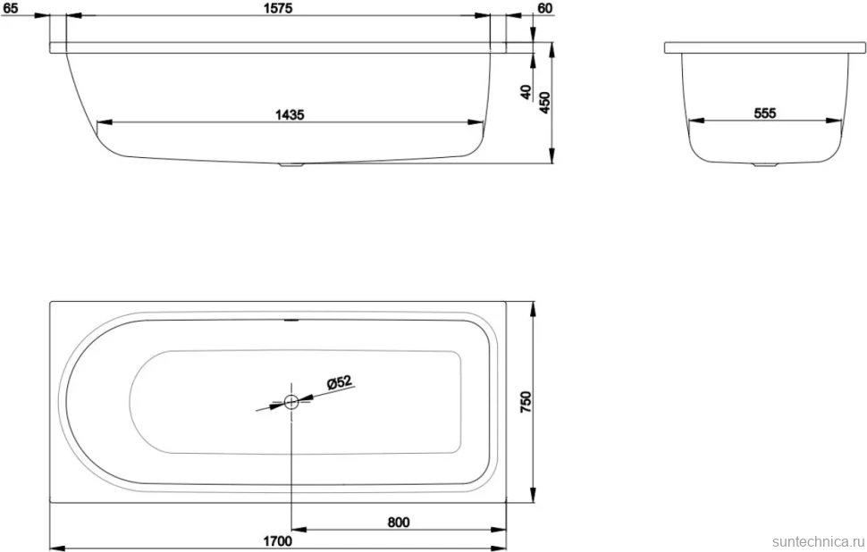 Стальная ванна Bette BetteOcean AR Plus 170x75 см, встраиваемая, на ножках, перелив сзади, с самоочищающимся покрытием, с антискользящим покрытием, с шумоизоляцией