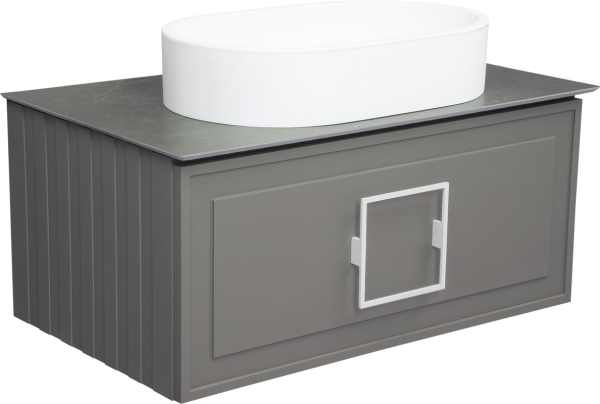 Тумба с раковиной La Fenice Cubo 80 подвесная, cappuccino, ручка белая, столешница черный мрамор, раковина белая матовая