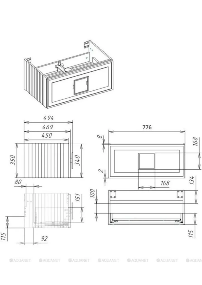 Тумба с раковиной La Fenice Cubo 80 подвесная, cappuccino, ручка белая, столешница черный мрамор, раковина белая матовая