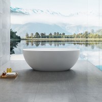 Ванна из искусственного камня Vincea VBT-6S01MW 170x75 см, отдельностоящая, матовая белая, овальная, со сливом-переливом