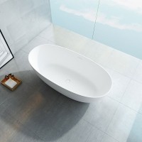 Ванна из искусственного камня Vincea VBT-6S01MW 170x75 см, отдельностоящая, матовая белая, овальная, со сливом-переливом