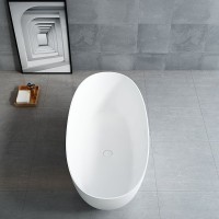 Ванна из искусственного камня Vincea VBT-6S01MW 170x75 см, отдельностоящая, матовая белая, овальная, со сливом-переливом