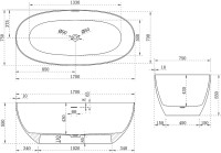 Ванна из искусственного камня Vincea VBT-6S01MW 170x75 см, отдельностоящая, матовая белая, овальная, со сливом-переливом