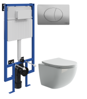 Комплект Унитаз подвесной Ceramicanova Forma CN3009 безободковый + Инсталляция STWORKI + Кнопка 230823 хром матовый