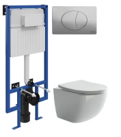 Комплект Унитаз подвесной Ceramicanova Forma CN3009 безободковый + Инсталляция STWORKI + Кнопка 230823 хром матовый