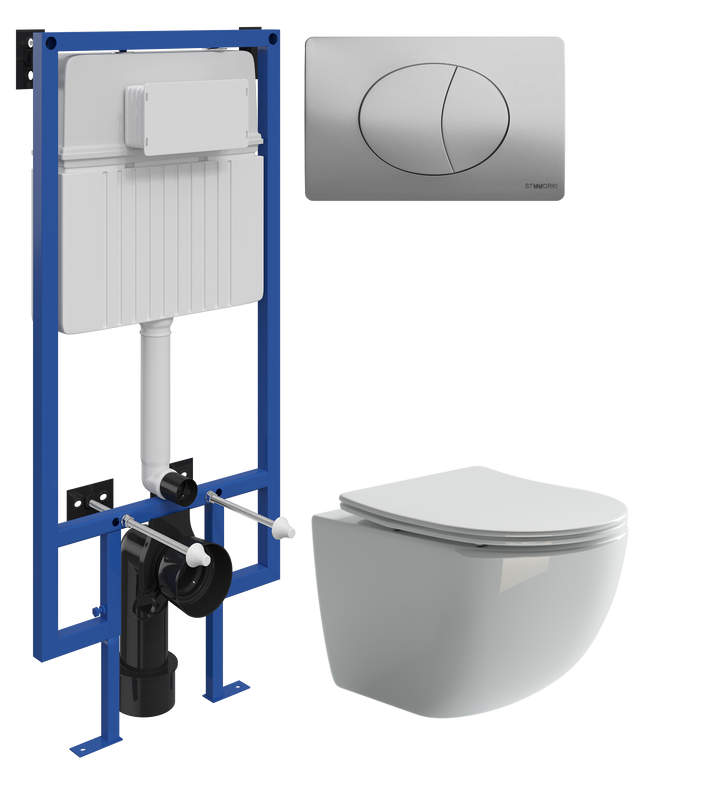Комплект Унитаз подвесной Ceramicanova Forma CN3009 безободковый + Инсталляция STWORKI + Кнопка 230823 хром матовый