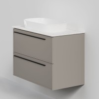 Тумба под раковину со столешницей La Fenice Elba Twin 90 подвесная, cappuccino, бежевая матовая, столешница белый мрамор