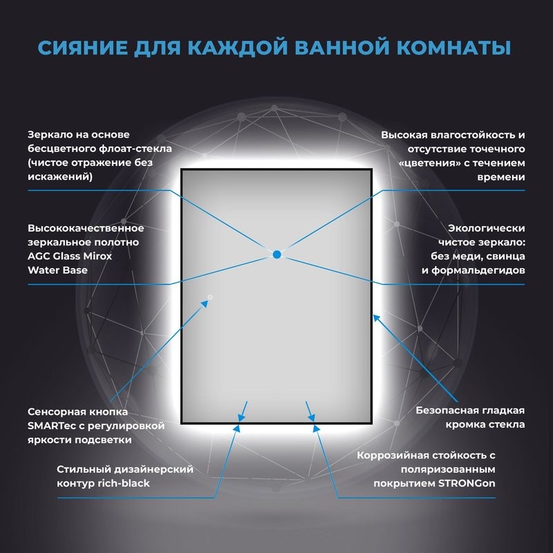 Зеркало Wellsee 7 Rays’ Spectrum 80х100 с подсветкой, черное